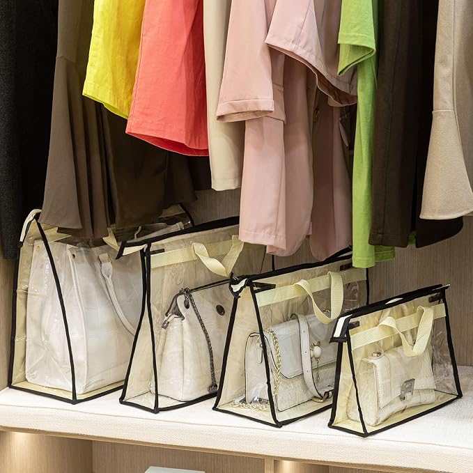 12 Packs Dust Bags for Handbags, Clear Handbag Storage, Purse Storage Organizer for Closet, Purse Cover Hanging Closet Organizer with Zipper and Handles | Purse Storage Organizer for Closet, Purse Cover Hanging Closet Organizer with Zipper and Handles