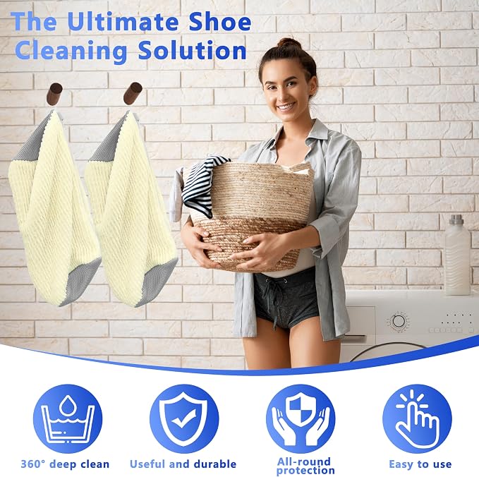2Pcs Reusable Shoe Washing Machine Bag for Washer and Dryer:Free Up Hands, Prevent Deformation,shoe bag with Zipper Protection Design, Use for all Shoes,Sports Shoes(Cream)