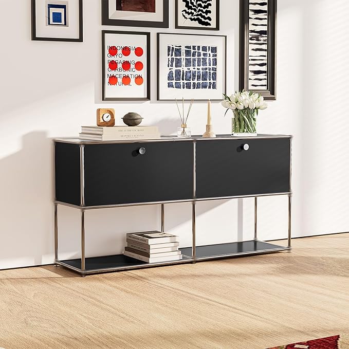 Modern Storage Cabinet Black F Versatile Free-Standing Organizer for Living Room, Garage, Kitchen, Home Office Décor