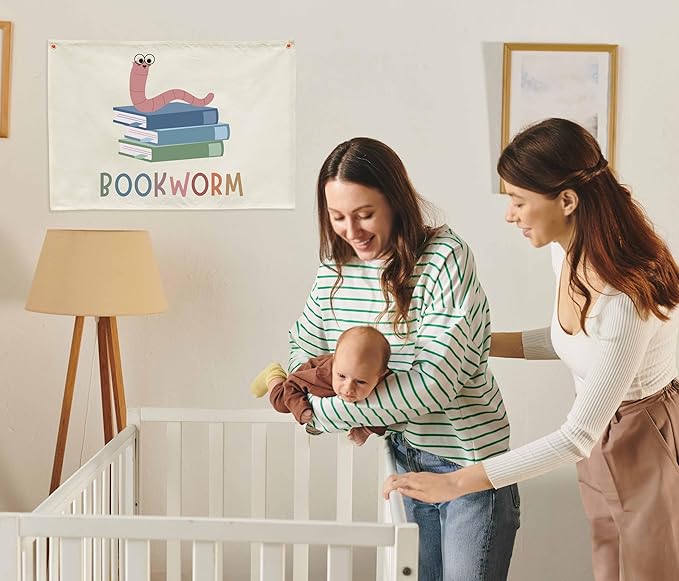 Classroom Wall Flag Decor-Teacher Gift-Inspirational Back to School Wall Banner Decor-Bookworm-Hanging Rectangular Canvas Banner for Classroom Teacher Office Reading Corner-28.5x20 Inches