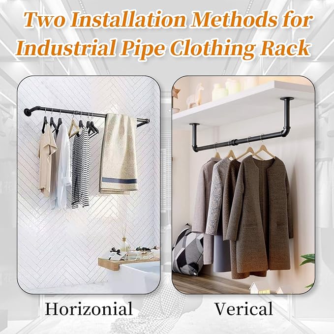 40 INCH Industrial Pipe Clothes Rack,Wall Mounted Clothes Rack,Metal | 150lbs Max Heavy Duty Clothing Rack,Powder Coating Surface,Space-Saving Hanging Rod for Laundry Room,Bedroom,Closet Storage