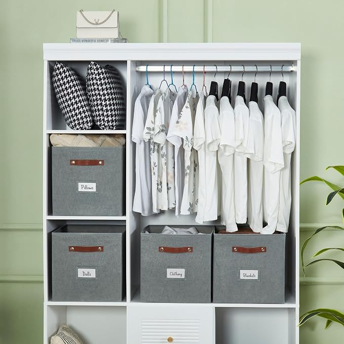 DECOMOMO Storage Baskets, 13x15x13 Storage Cube Bins with Labels for Organizing Shelves (Kallax / 4pcs, Texture Grey)