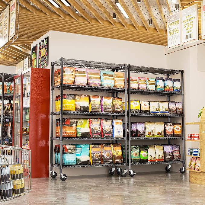 Black Storage Wire Rack Shelf, 24 inch Metal Shelving for Garage Pantry | 5 Tier Steel Adjustable 1500LBS Pantry Shelving Utility Wire Shelving Unit with Wheels, 23.6" D X 53.1" W X 73.6" H