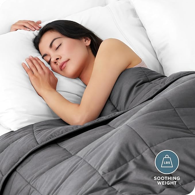 Bare Home Weighted Blanket Full or Queen Size 15lb (48" x 72") for Adults - All-Natural 100% Cotton - Premium Heavy Blanket Nontoxic Glass Beads (Grey, 48"x72")