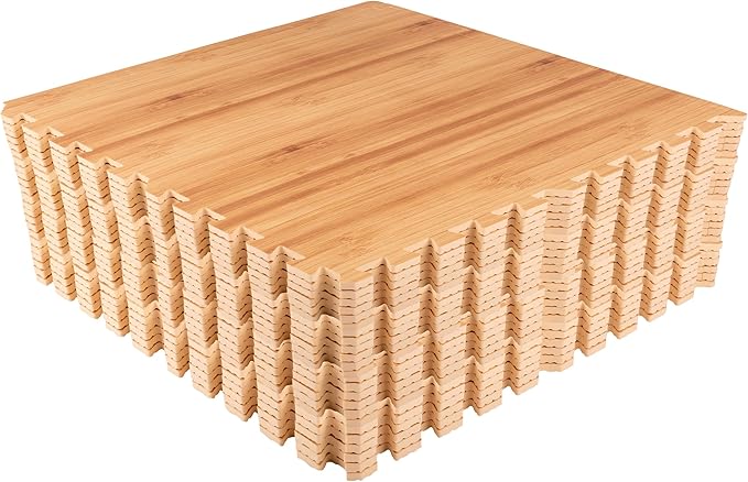 EVA Foam Floor Tiles 24-Pack - 96SQFT Puzzle Mats for Floor - Interlocking Foam Tiles for Family Room or Gym Flooring by Stalwart (Light Woodgrain)