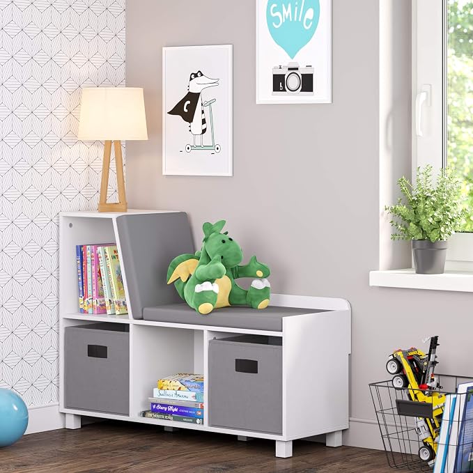 RiverRidge Folding Storage Bins - 2-pack of 10in Tall Gray Cubes | Fabric Bins, Set of 2 Storage Cubes, Cut-out Handles, Playroom Closet Organizer, Collapsible Cubby with Bottom Board Insert