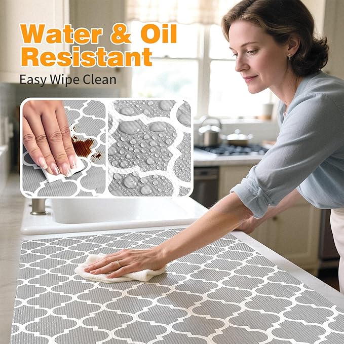 Coavas Shelf and Drawer Liner, Non Slip Extra Grip Non Adhesive Waterproof Thickened Cabinet Mat, Easy Cut for Kitchen Pantry Bathroom Dresser Cupboard (Gray, 17.5IN x 10FT)