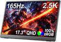 MNN 17.3" 2.5K Portable Monitor 165Hz 2560x1440 QHD, 100% sRGB IPS Gaming Monitor, USB-C & HDMI External Display with Kickstand, Slim Semi-Metal Travel Monitor for Laptop, Phone, PS5, Xbox