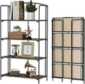 Crofy 4-Tier Wider Foldable Bookshelf, Black Frame & Walnut Shelves | No-Assembly Collapsible Portable Storage Organizer; Sturdy Walnut Finish Shelves; Ideal for Living Room & Home Office