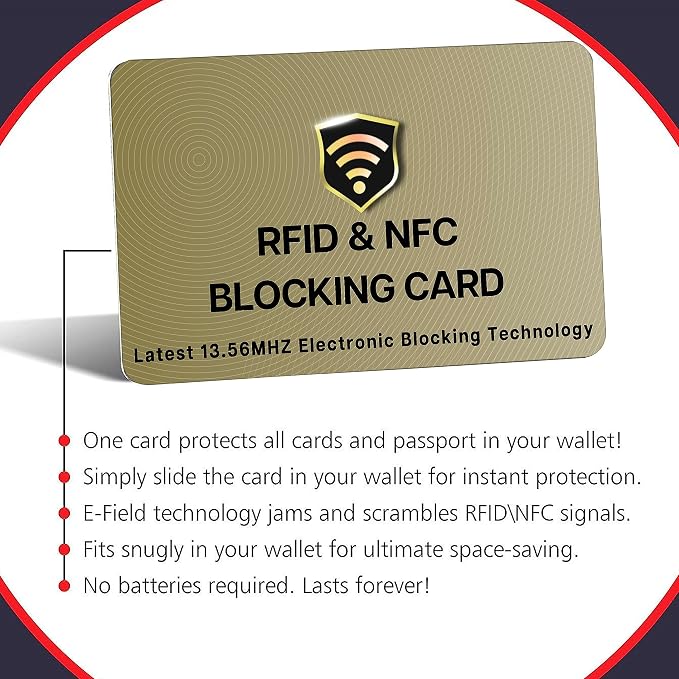 SaiTech IT 10 Pack RFID Blocking Card for Credit Debit ID Card, Golden | Slim Anti-Theft Contactless NFC RFID Blocker Protector, Easily Fit into Wallet and Purse, for Men & Women