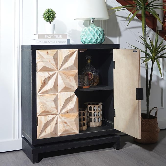 LIFE SKY 3D Geometric Storage Cabinet: Modern Double-Door Wooden Accent Furniture - Creative Studio Organizer & Home Office Decor Solution