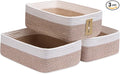 MiniArk Large Shallow Organizing Baskets 15x11x5.1 Inches - Rope Woven Storage Bins for Bathroom, Shelves, Cube Closet, White Mixed Brown 3 Packs