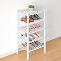 Smiry Bamboo Shoe Rack for Closet, 5 Tier Small Wooden Shoe Organizer, Stackable Wood Shoe Storage Shelf for Entryway, 14 Vertical Slats, 2+3 Stack Heavy-Duty Legs, 17.32"x11.02"x31.3", White