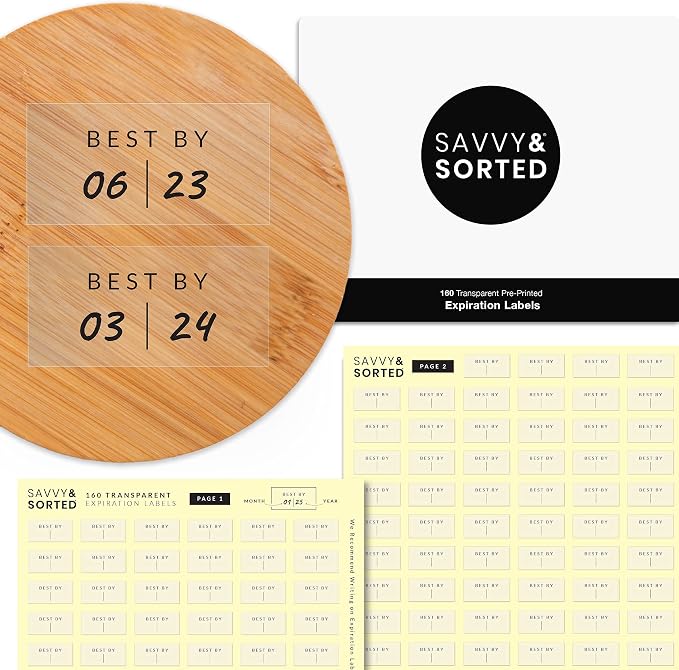 Clear Expiration Date Labels, 176 Waterproof Food Labels for Pantry Containers, Kitchen Freshness, Use by Meal Prep Best Write On Stickers