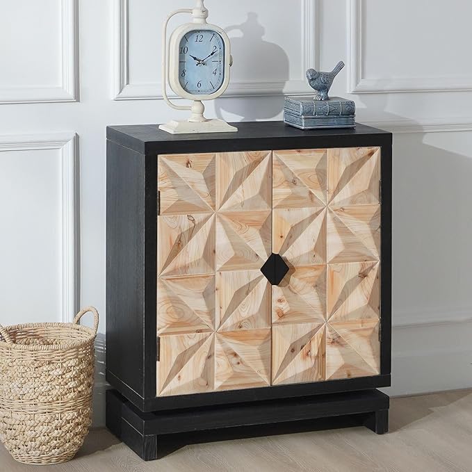 LIFE SKY 3D Geometric Storage Cabinet: Modern Double-Door Wooden Accent Furniture - Creative Studio Organizer & Home Office Decor Solution