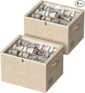 Shoe Organizer for Closet, 2 Pack Foldable Shoe Storage Box with Clear Cover and Adjustable Dividers, Stackable Storage Bins for Boots, Fits up to 32 Pairs (Beige, 19.7 × 15.7 × 12.6 in)