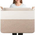 OIASKET 108L Cotton Rope Storage Basket for Living Room and Bedroom 25"x16"x16" Woven Laundry Basket, Heavy Duty Bin for Blankets, Pillows & Toys, Pet-Safe & Scratch-Free, Brown and White