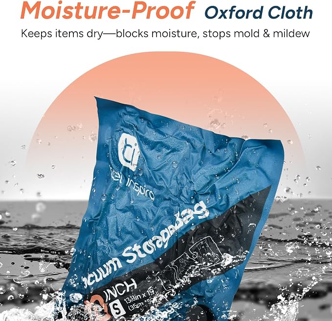 Oxford Fabric Vacuum Storage Bags for Travel, Wireless Pump & 15-Pack Set | 2026 Upgraded Vacuum Storage Bags with Wireless Pump, Opaque Design for Privacy & 80% Space Saver for Travel & Home