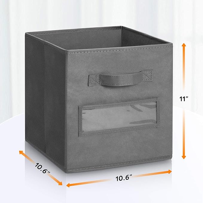 Fabric storage cubes (Set of 8) 11 Inch Cube Storage Bin, cube storage with 8 Labels Window Cards & a Pen, Foldable cube organizer bins, 11x11 storage bin, Cubby Organizer bins, Gray