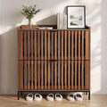 Shoe Cabinet for Entryway, Slim Freestanding Shoe Rack Organizer with 2 Flip Drawers, Narrow Hallway Storage Cabinet with Breathable Doors, Classic Walnut
