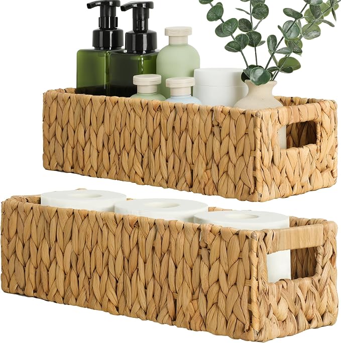 Toilet Paper Holder Bathroom Storage Wicker Basket Farmhouse Decor Small | Nesting Small Storage Basket, Bathroom Countertop Organizer, Water Hyacinth Woven, Home Decor