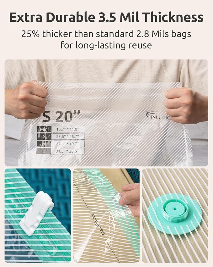 Vacuum Seal Storage Bags for Clothing Travel with Electric Pump, 12 Pack | 4 Sizes, Reusable Compression Packing Bag for Clothes, Blankets, Bedding, Cruise Ship Vacation Luggage & Suitcase Space Saver
