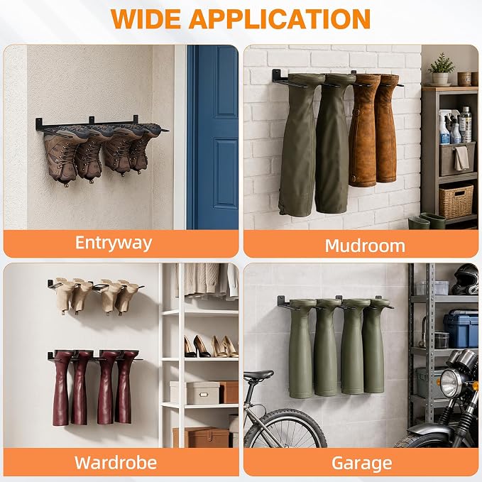 ORLESS Wader Hangers 8-Pair Boot Rack Garage Storage, Cowboy Boot Holder, Metal Wire Organizer for Entryway