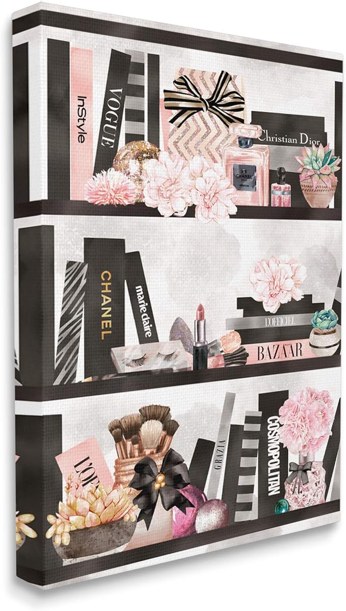 Stupell Industries Fashion Bookshelf Glam Cosmetic Accessories and Books