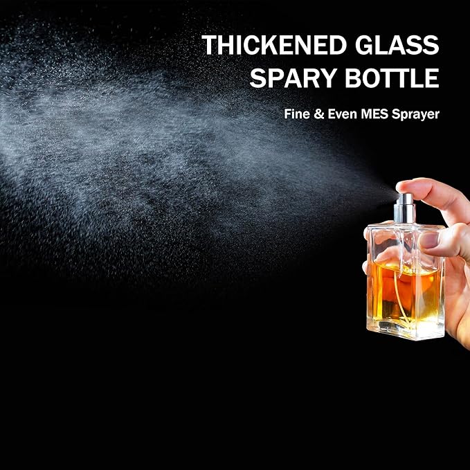 YU FENG 2 Pack Perfume Spray Bottles, 100ml/3.4oz Refillable Glass Atomizer | Empty Square Clear Glass Bottles, Fine Mist Spray, Cologne Container, Essential Oil & Travel Perfume Bottle