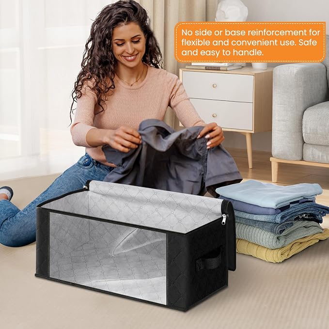 Fab totes 35L Closet Organizers and Storage, Foldable Under Bed Storage Containers, Storage bags for Organizing Bedroom, Closet, Clothing,Organization with Handle (8 Pack,Black)