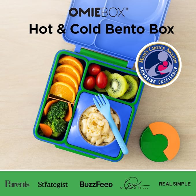 Omie OmieBox Kids Insulated Leakproof Bento Lunch Box with Food Jar (Monster Blue)