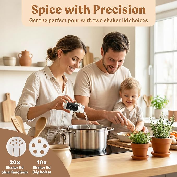 EDELHAUS Square Glass Spice Jars (24 x 4oz) with Bamboo Lids + Magnetic Spice Rack for Refrigerator (Fits 12 Jars) + Bonus Slim Auxiliary Rack, 240 Labels, Shaker Inserts, Funnel