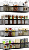 Spice Rack Wall Mount, 4 Pack Pantry Door Organizer & Hanging Storage Baskets Organizer Wall Mount, Large Capacity Metal Spice Shelf for Kitchen Cabinet, Pantry Doors, Bathroom, Shower, Home Decor