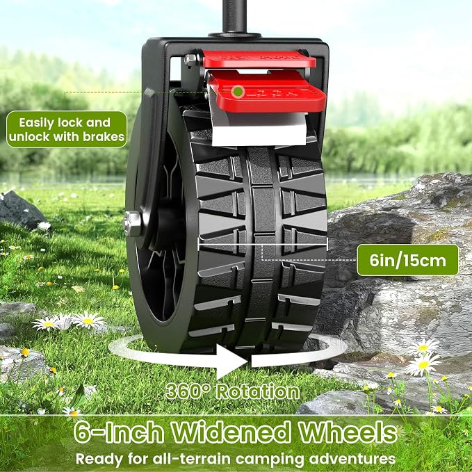 Blomoba Collapsible Wagon Cart with Wider Wheels, 330lbs Heavy Duty Foldable Beach Wagon with Auto-Rebound Handle, 180L Utility Grocery Shopping Cart for Garden, Shopping, Camping, Sports, Gray