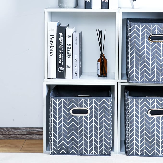Fabric Cloth Storage Bins,Fabric Cube Organizer with Dual Handles Foldable Cube Storage Baskets for Home Bedroom Storage,Set of 3,(Grey Wave)