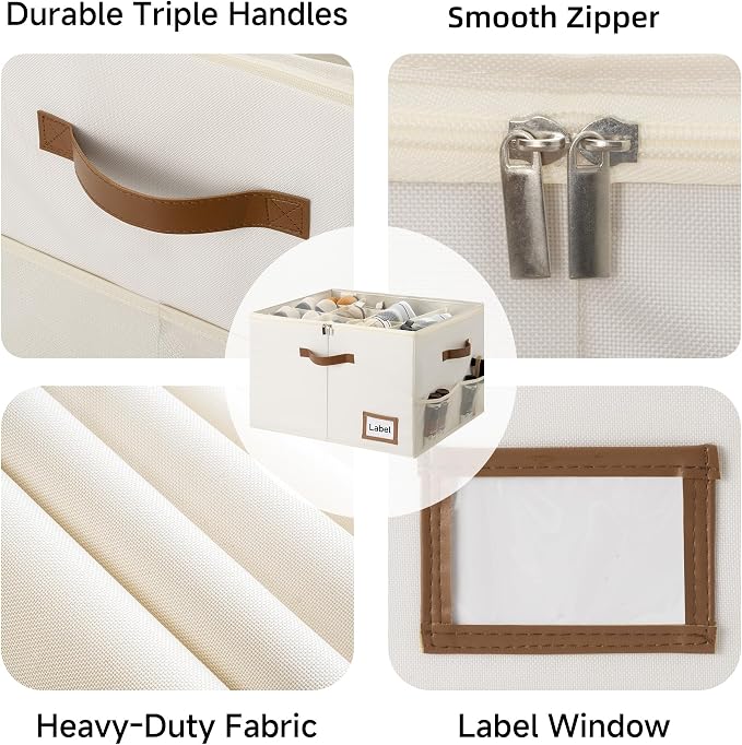 StorageWorks 2-Pack Shoe Storage Box for Closet, Sandal Organizer, Beige | Up to 32 Pairs, 12 Shoe Slots Each, Fixed Compartments, Clear Lid, Label Window, Side Mesh Pocket, Fits Flats & Low-Tops