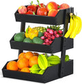 Gmtsl Bamboo Fruit Basket for Kitchen, Fruit Holder for Kitchen Countertop | 3 Tier Fruit bowl for Kitchen Counter, Fruit Stand, Vegetable Basket Storage, Produce Organizer, Bread Snack Display(BLACK)
