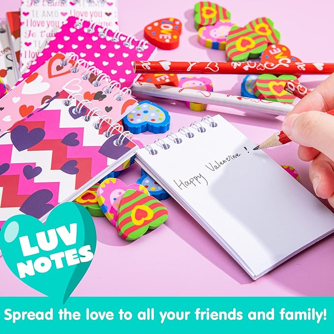 JOYIN 28 Packs Valentine Gifts for Kids, Notepad, Pencil and Eraser for Kids and Adults School, Party Favor Stationery Sets, Gift Set Classroom Exchange Toy