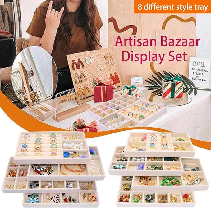 Jewelry Organizer Drawer 8 Set Jewelry Boxes Velvet Jewelry Drawer Organizer Stackable Jewelry Tray for Earring Necklace Display