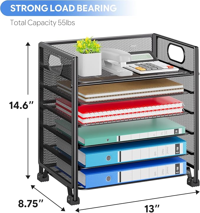 Simple Trending 6-Tier Letter Tray Organizer, Metal Mesh File Holder, Black | 6-Tier Large Capacity Paper Organizer | Metal Mesh | Non-Slip Feet | Tool-Free Assembly | 24H Support | Black for Office