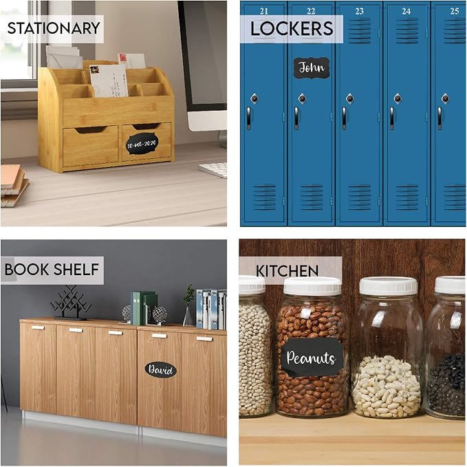 Mantah Rectangle Chalkboard Labels 200pcs with 2 White Chalk Marker, Reusable Waterproof Chalk Label for Storage Bin, Labels for Food Container, Label for Jars, Containers