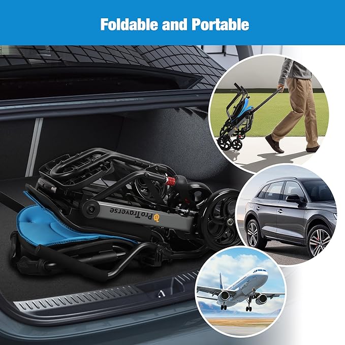 Wheelchairs for Adults,Transport Wheelchair Lightweight Foldable with Removable Cushion,Transport Chair,Ergonomic Travel Wheelchair with Telescopic Handle,Gifts for Grandpa,Blue