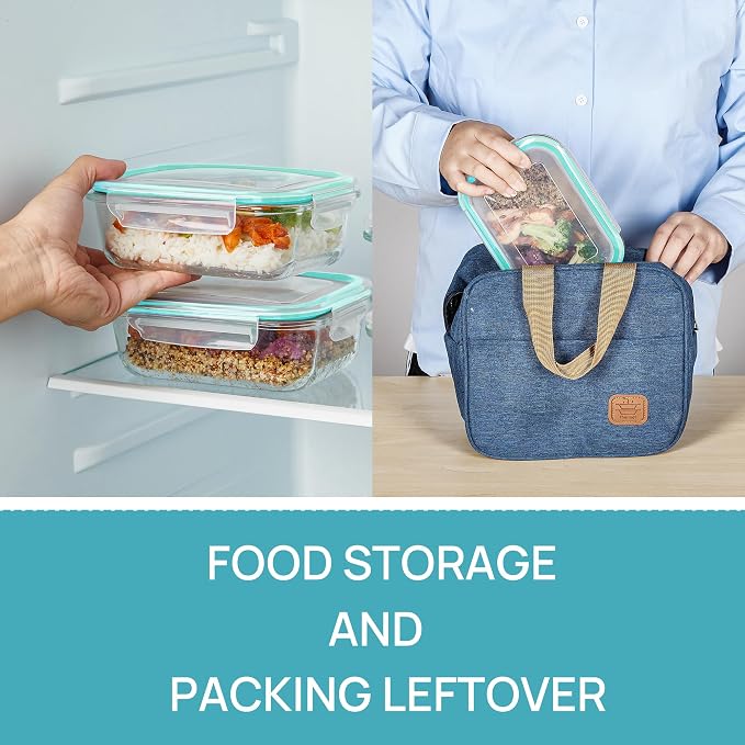 Vtopmart 5Pack 22oz Glass Storage Containers with Lids, Glass Meal Prep Food Container Sets with Snap Airtight Lid for Microwave, Oven, Freezer and Dishwasher, Green