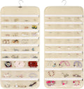 Cabilock 66 Pockets Hanging Jewelry Organizer, Double Sided Zippered Earring Holder with Clear Pockets, Space Saving Necklace Bracelet Ring Storage Bag for Closet, Door, Wall and Travel, Beige 1pcs