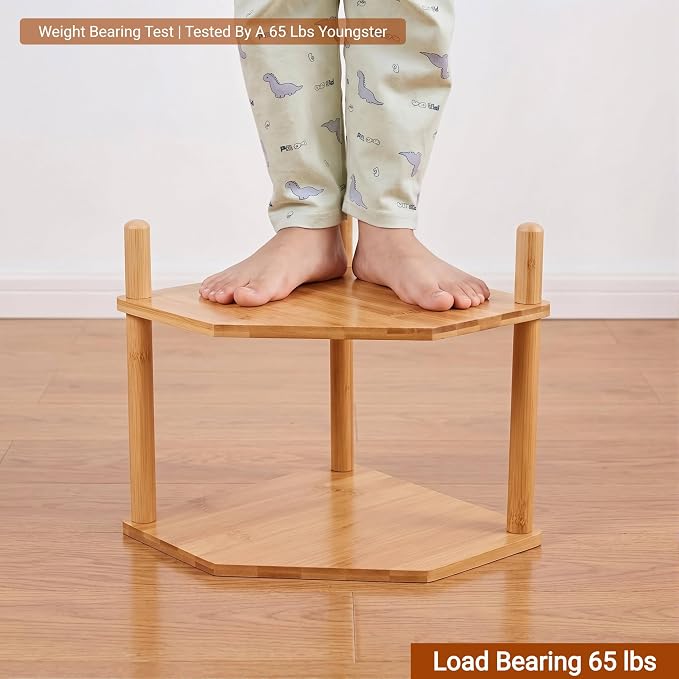 3-Tier Expandable Bamboo Corner Shelf - Dish/Plate Organizer for Cabinet, Kitchen Counter Shelf & Small Kitchen Shelf, Adjustable (11.4" H-Natural, 2-Tier)