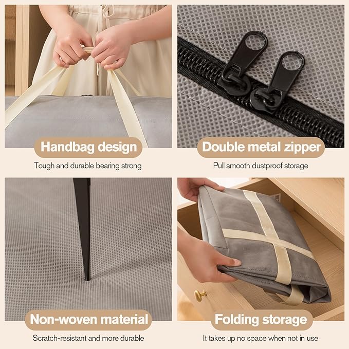 3 Pack 150L Extra Large Moving Bags with Zippers & Carrying Handles, Heavy-Duty Storage Tote Moving Boxes for Space Saving(brown, 3Pack*150L)