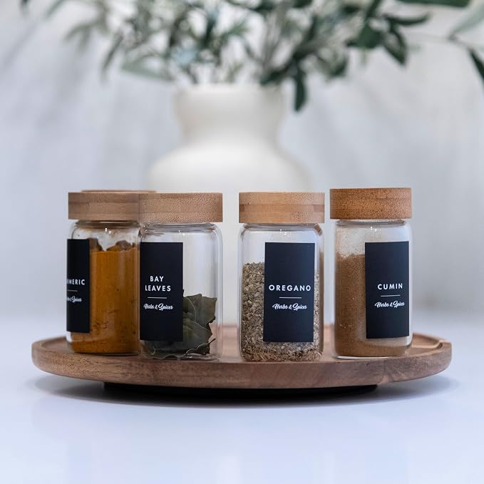 Spice Jar Labels – 89 Preprinted Waterproof Stickers, Minimalist Kitchen Seasoning Labels for Pantry Organization (White, Black, Navy)