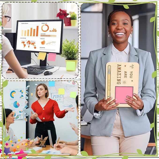 Kosiz 10 Set Back to School Teacher Gifts Bulk Wooden Motivational Sticky Note Holder with Notes and Ballpoint Pens Thank You Appreciation Gifts for Teacher Back to School Party Supplies