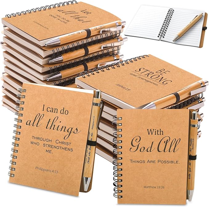 40 Pcs/20 Sets Christian Gifts Bulk Bible Verse Spiral Notebook and Pen Prayer Journal Religious Scripture Notepad Inspirational Christmas Gifts for Bible Study Groups & Church Families (20)