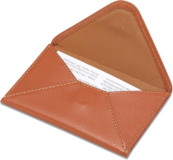 HISCOW Envelope Business Card Case with Magnet Closure - Italian Calfskin (Tan)